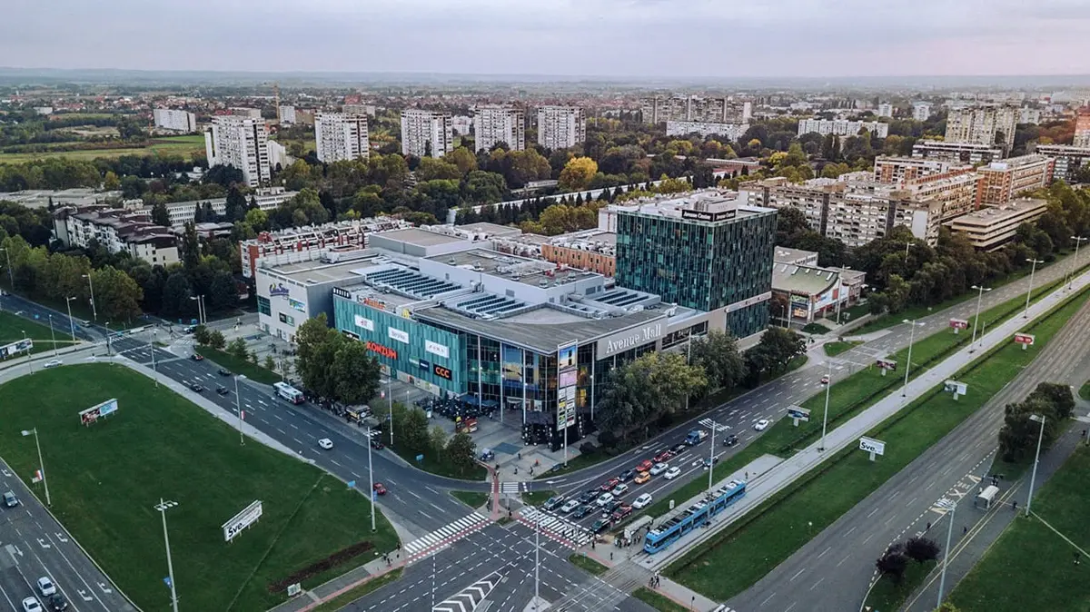 Shopping mall, architectural aerial view